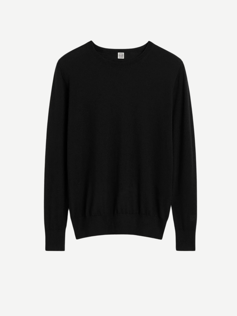 Totême-Fine Crew-Neck Knit Sweater - Black-Sweaters-S-Boboli-Vancouver-Canada