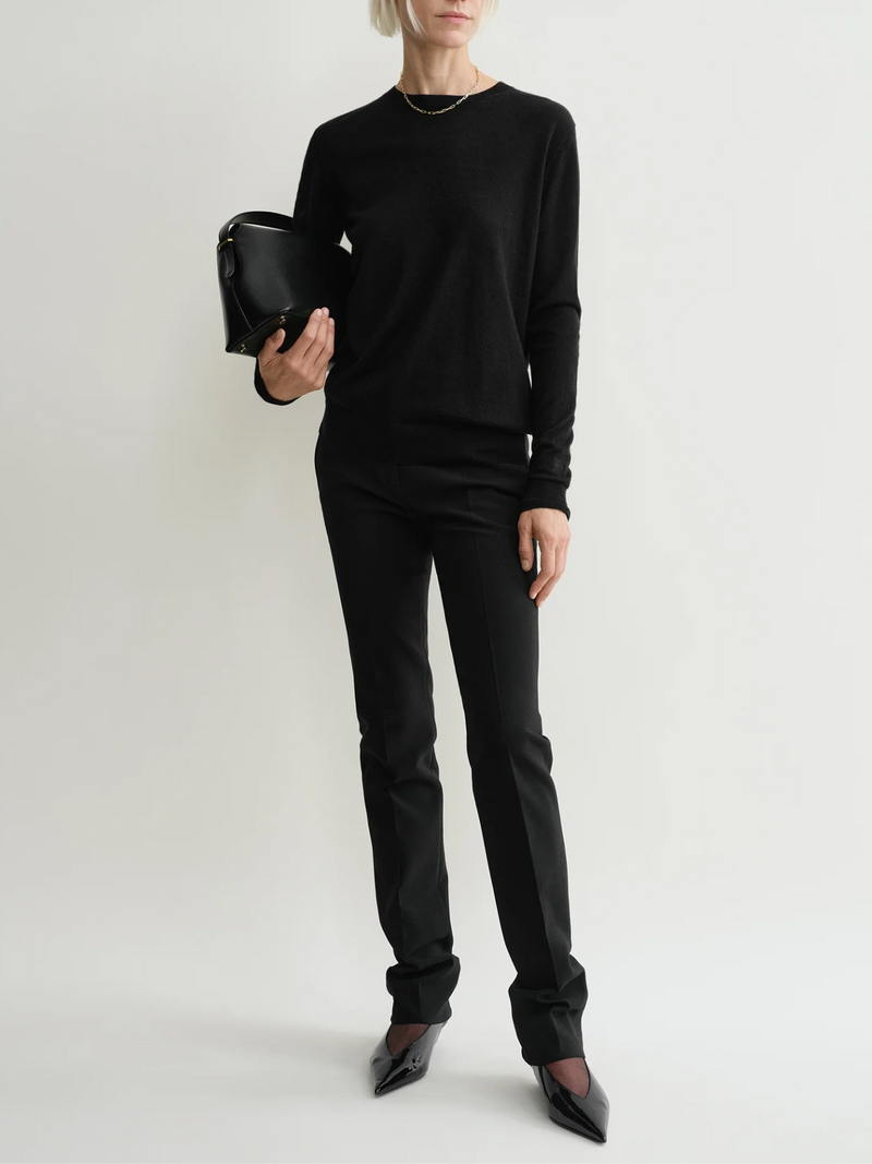 Totême-Fine Crew-Neck Knit Sweater - Black-Sweaters-Boboli-Vancouver-Canada