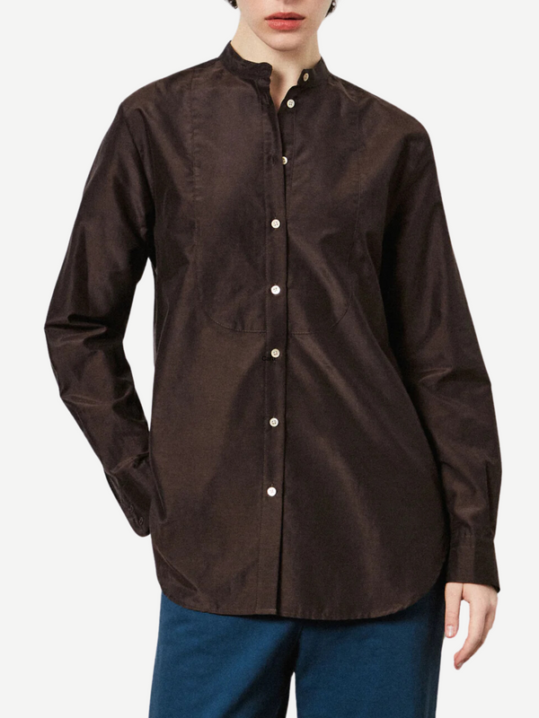 Massimo Alba-Jill Grandad Collar Shirt - Carob-Shirts-S-Boboli-Vancouver-Canada