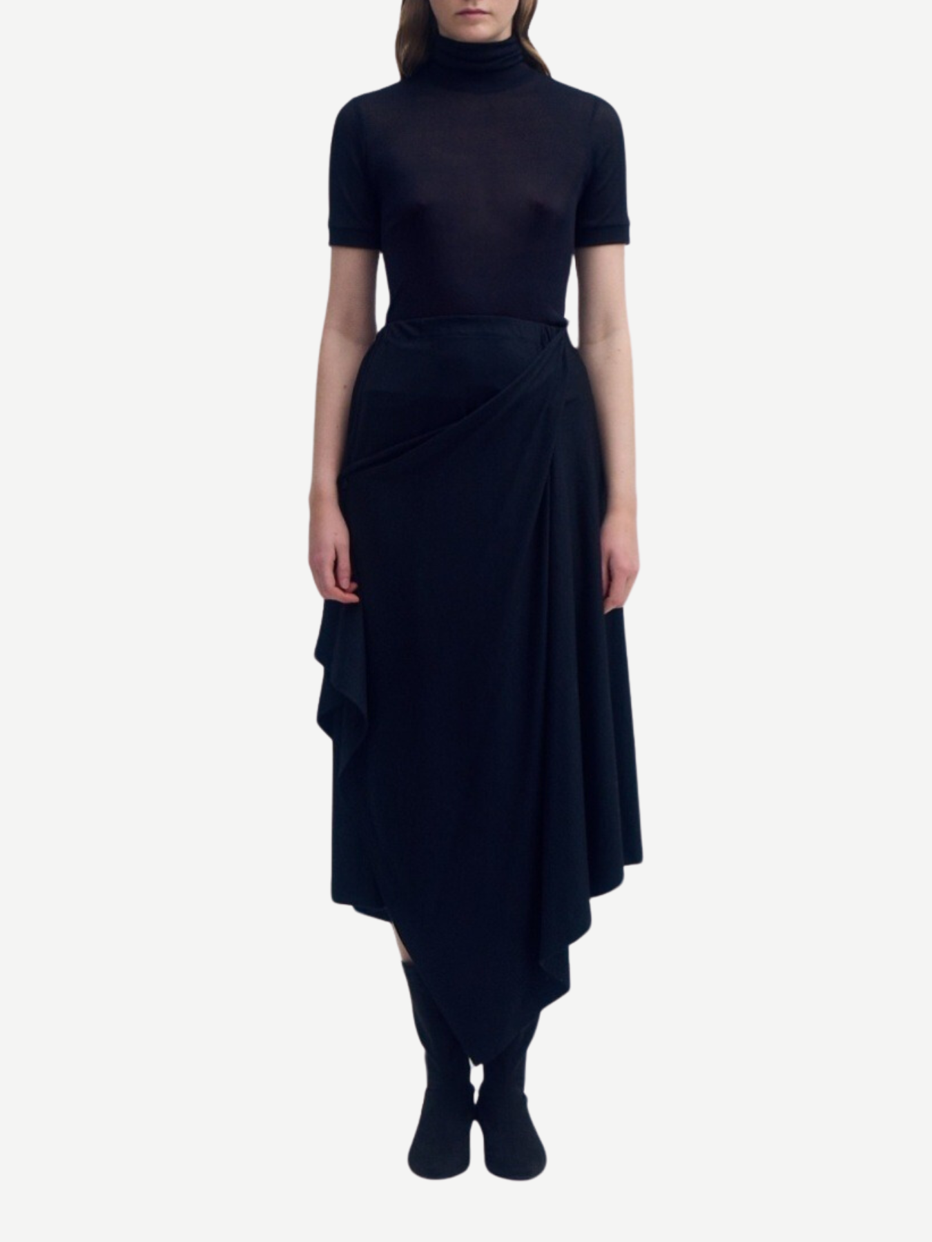 Issey Miyake-Wrapped Wool Jersey Skirt - Black-Skirts-JP 02-Boboli-Vancouver-Canada