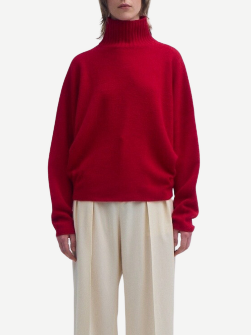 Issey Miyake-Stretchy Wool Top - Nadeshiko Red-Tops-JP 02-Boboli-Vancouver-Canada