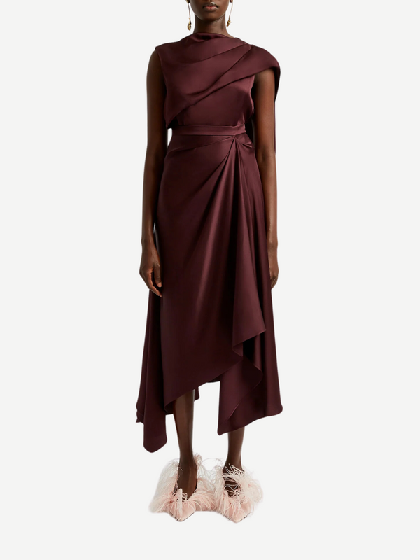 Erdem-Asymmetric Drape Midi Skirt - Elderberry-Skirts-Boboli-Vancouver-Canada