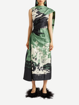 Erdem-Draped Scarf Midi Dress - Sage Green-Dresses-UK 10-Boboli-Vancouver-Canada