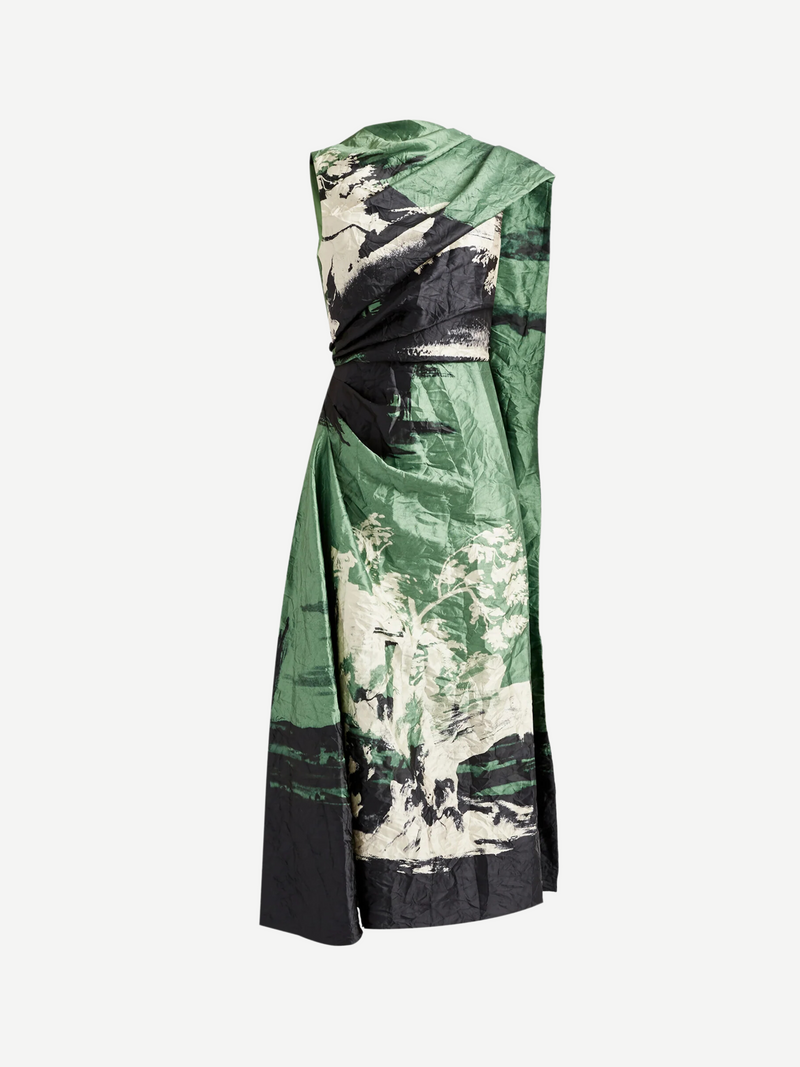 Erdem-Draped Scarf Midi Dress - Sage Green-Dresses-UK 10-Boboli-Vancouver-Canada