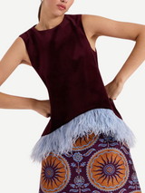 La DoubleJ-La Scala Top w/Feathers - Bordeaux-Tops-Boboli-Vancouver-Canada