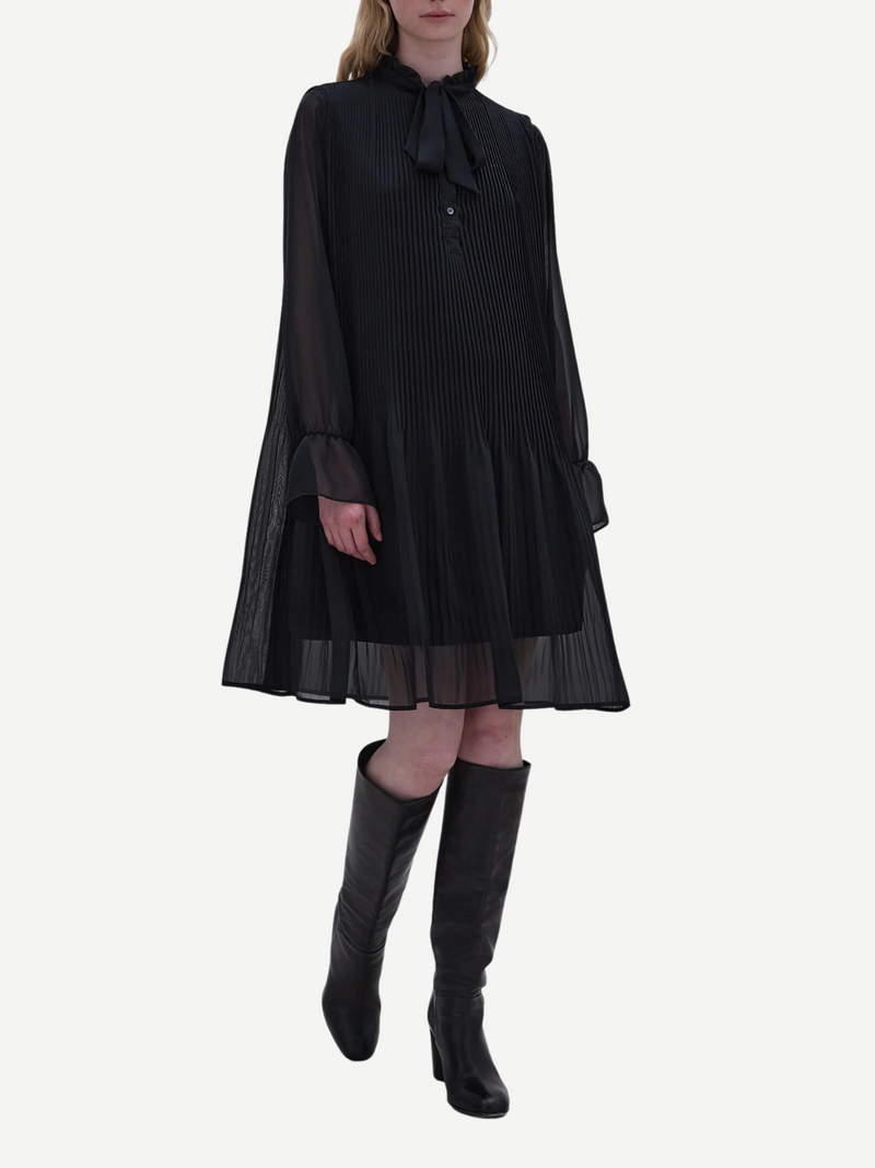 Aspesi-Georgette Crepe Short Dress - Black-Dresses-Boboli-Vancouver-Canada