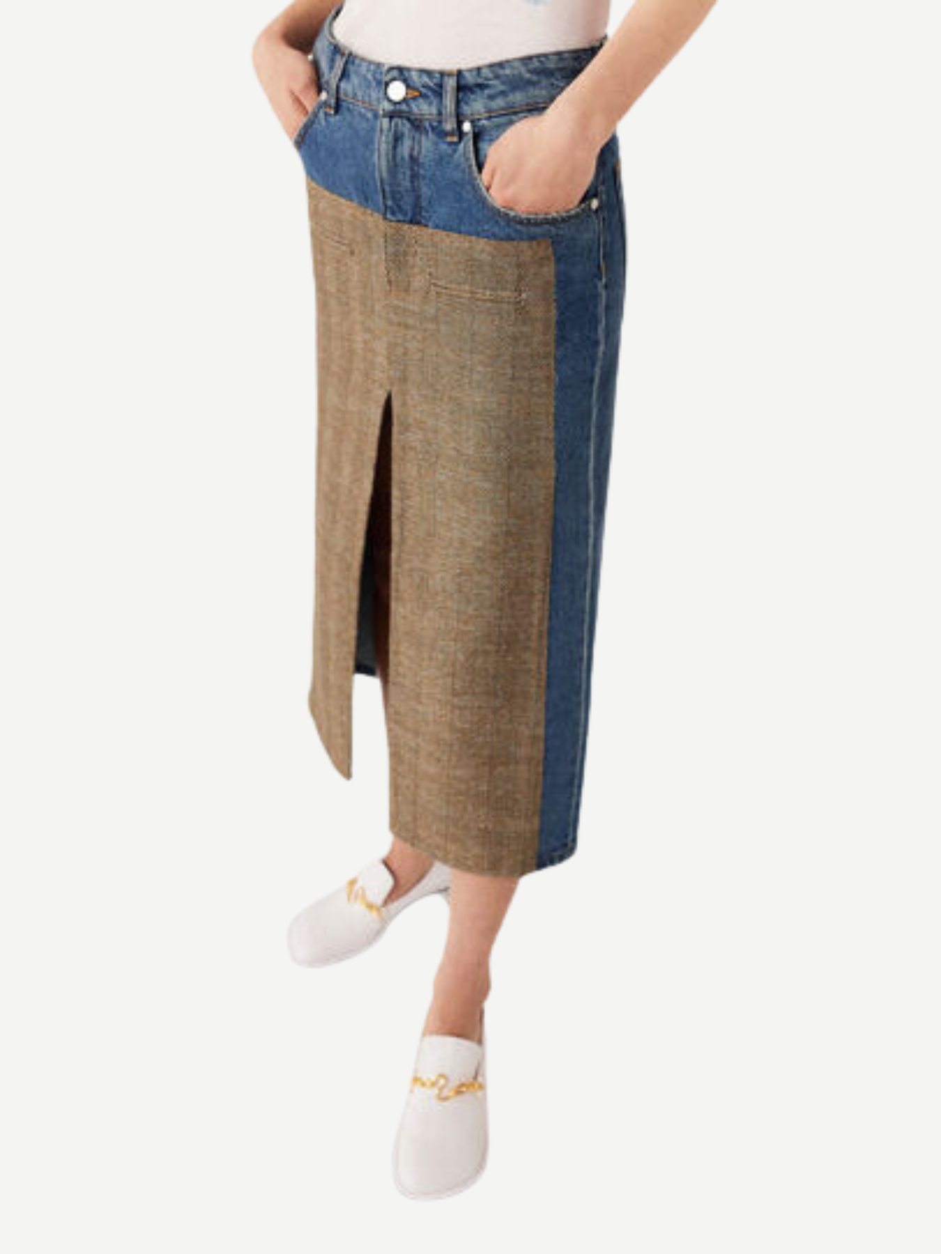 Stella McCartney-Tweed and Denim Skirt - Vintage Denim Blue-Skirts-Boboli-Vancouver-Canada