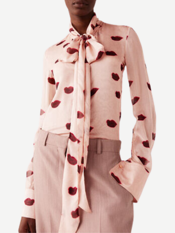 Stella McCartney-Pussy Bow Lips Print Shirt - Dusty Pink-Shirts-Boboli-Vancouver-Canada