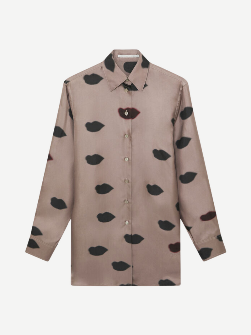 Stella McCartney-Lips Print Boyfriend Shirt - Light Taupe-Shirts-Boboli-Vancouver-Canada