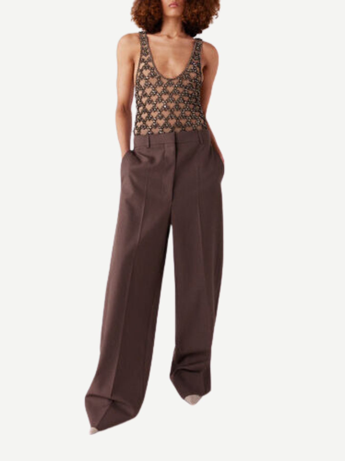 Stella McCartney-Canvas Tailoring Loose Trouser - Taupe-Pants-Boboli-Vancouver-Canada