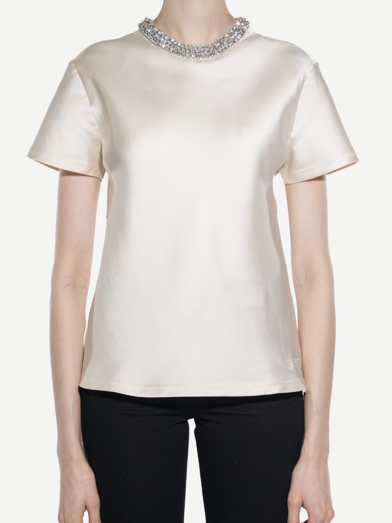 Giambattista Valli-S.S. Top w/Rhinestone Collar - White-Shirts-Boboli-Vancouver-Canada