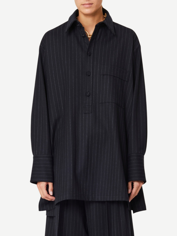 L.S. Cotton Shirt - Green Pinstripe