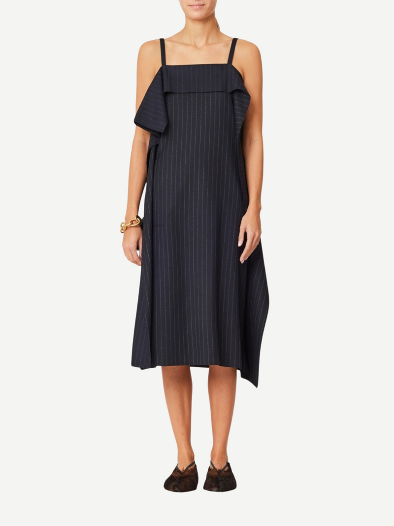 Wool Blend Dress - Green Pinstripe