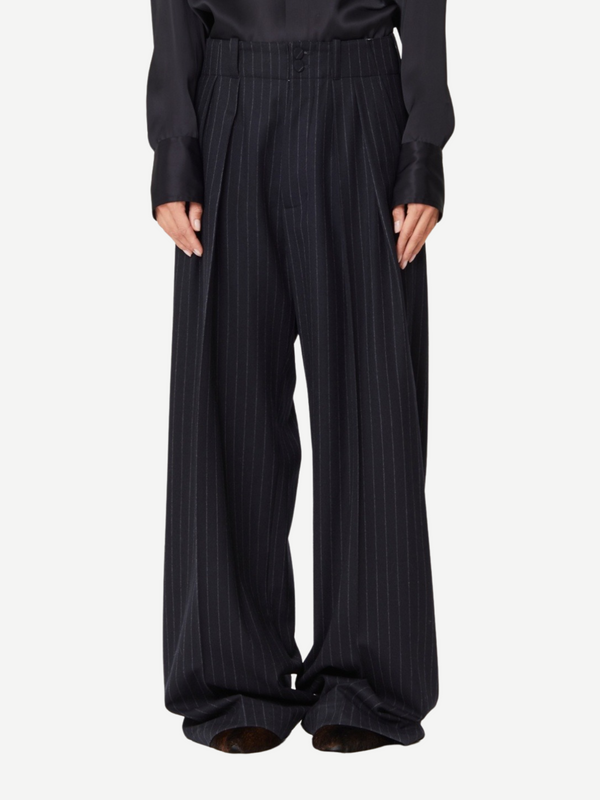 Pinstriped Wool Trousers - Green Pinstripe