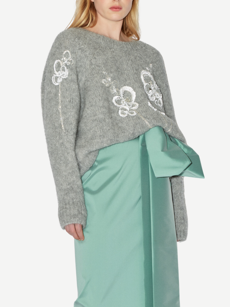 Bernadette-Pull Orchidea Embroidered - Light Grey Melange-Sweaters-Boboli-Vancouver-Canada