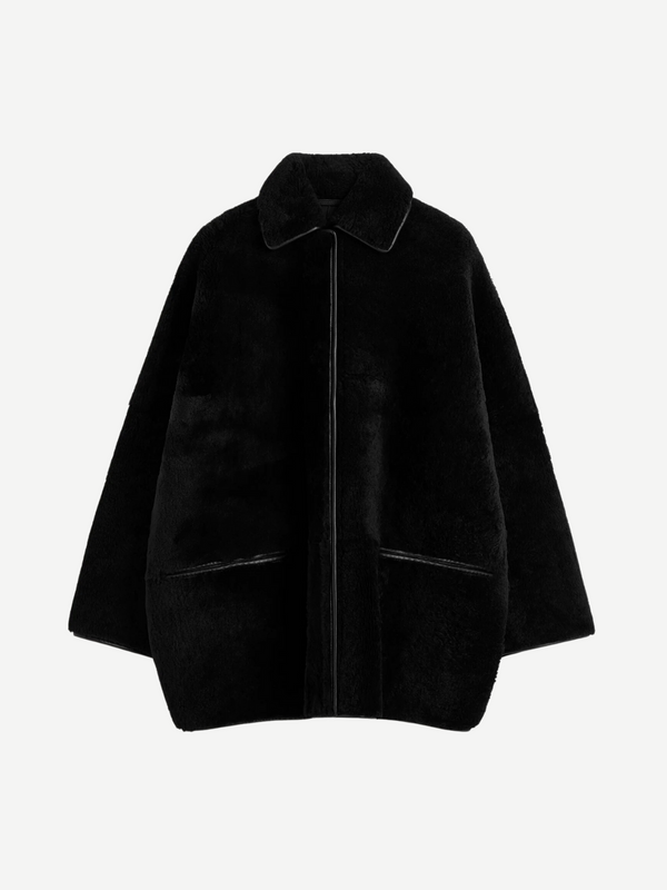 Totême-Teddy Shearling Overshirt Jacket - Black-Jackets-EU 34-Boboli-Vancouver-Canada