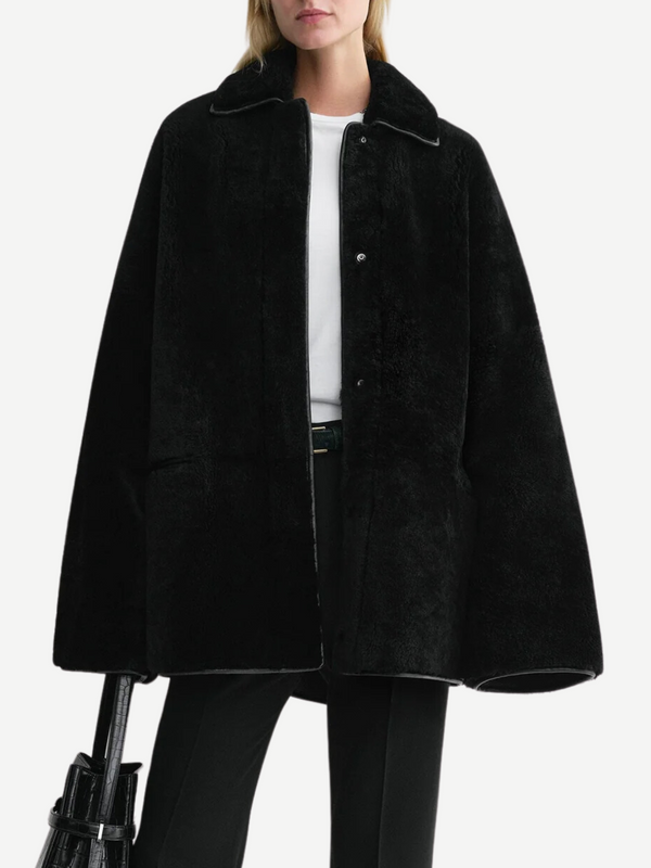 Totême-Teddy Shearling Overshirt Jacket - Black-Jackets-EU 34-Boboli-Vancouver-Canada