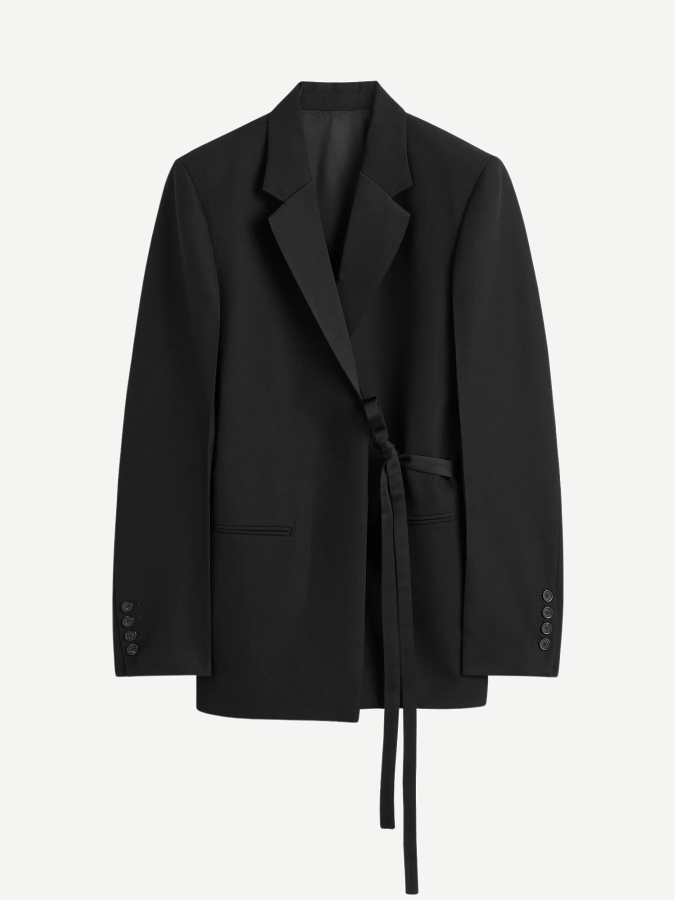 Totême-Satin-Lapel Wrap Blazer - Black-Blazers-Boboli-Vancouver-Canada