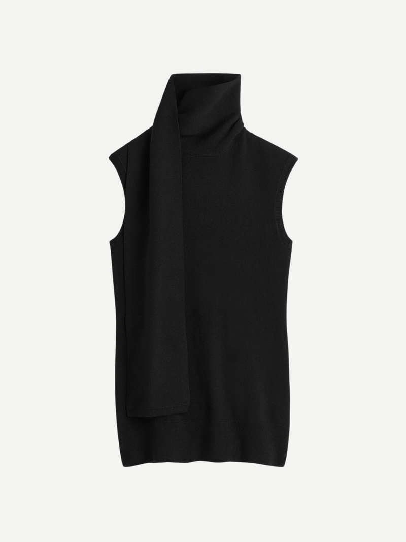 Totême-Sleeveless Scarf Knit - Black-Tops-Boboli-Vancouver-Canada