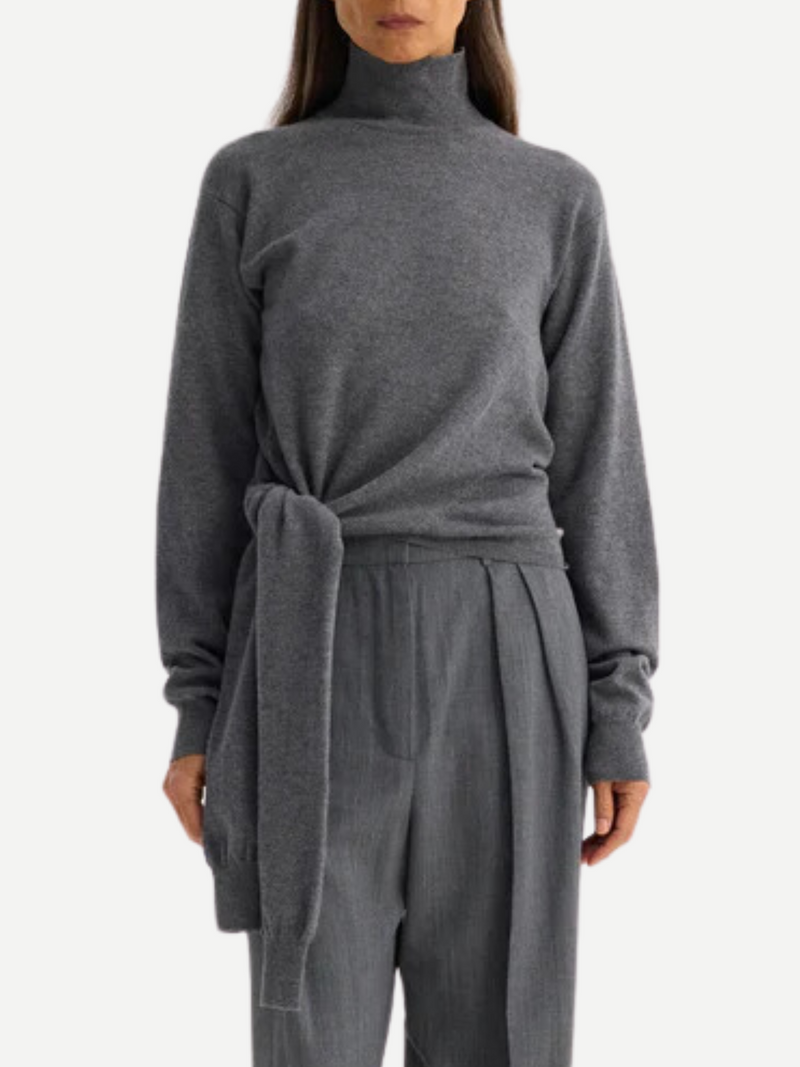 Rohe-Twisted Knotted Turtleneck Jumper - Mid-Grey Melange-Sweaters-Boboli-Vancouver-Canada