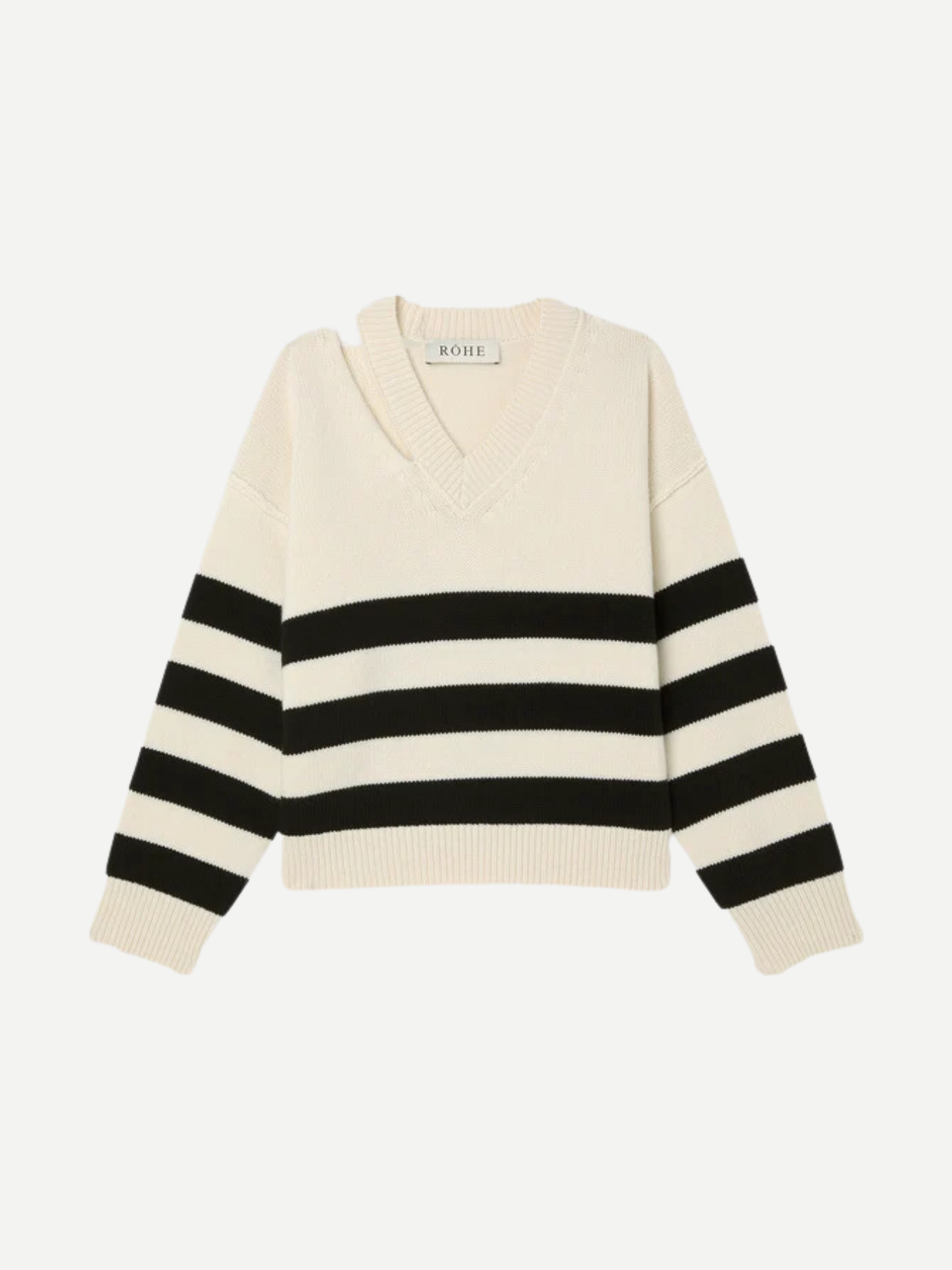 Rohe-Deconstructed Cashmere V-Neck - Off White/Black Stripe-Sweaters-Boboli-Vancouver-Canada