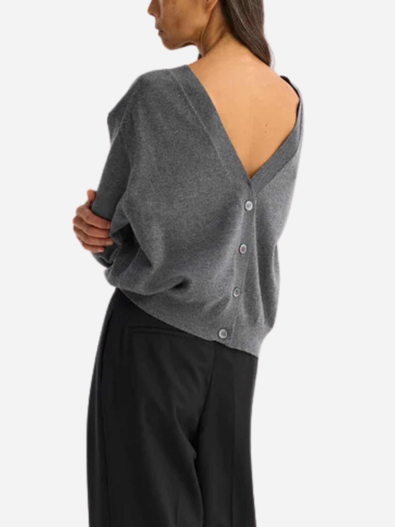 Rohe-Reversed Open Back Cardigan - Mid-Grey Melange-Cardigans-Boboli-Vancouver-Canada