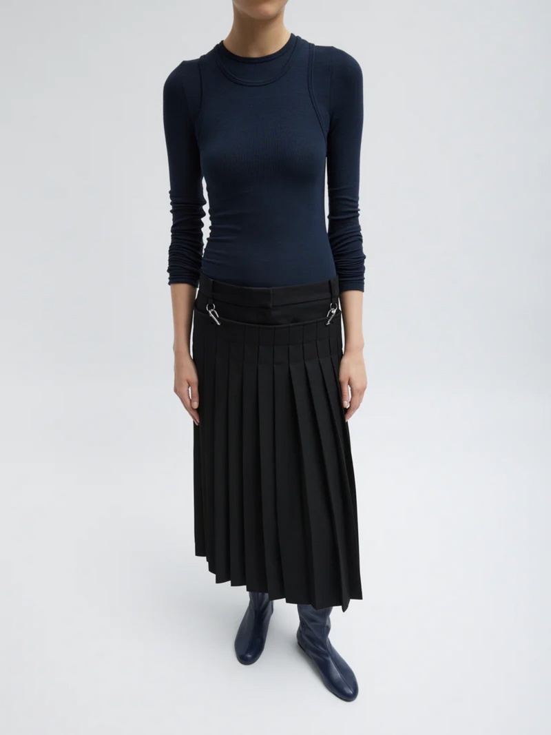 Tibi-Grain De Poudre Pleated Skirt - Black-Skirts-Boboli-Vancouver-Canada