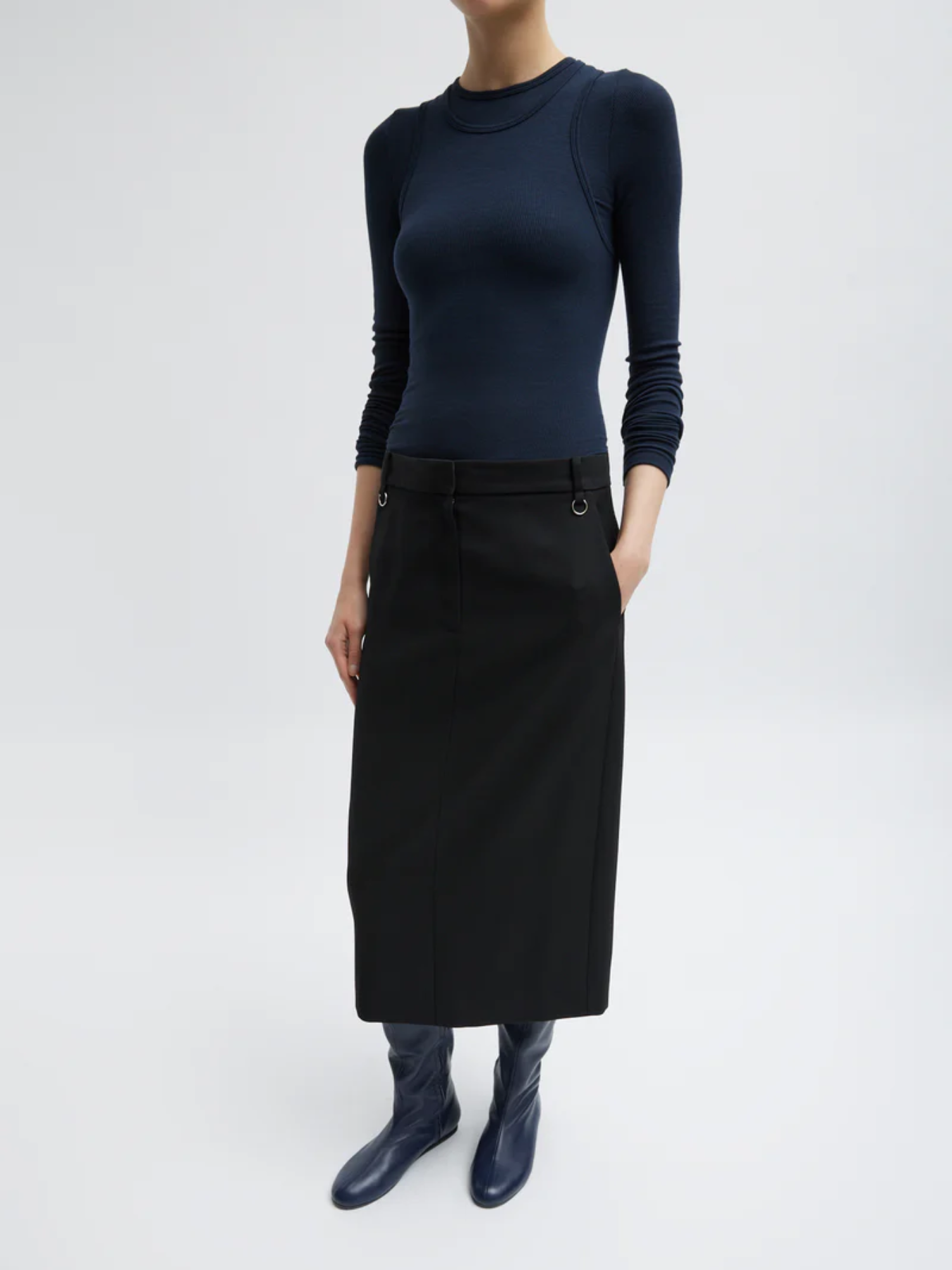 Tibi-Grain De Poudre Pleated Skirt - Black-Skirts-Boboli-Vancouver-Canada