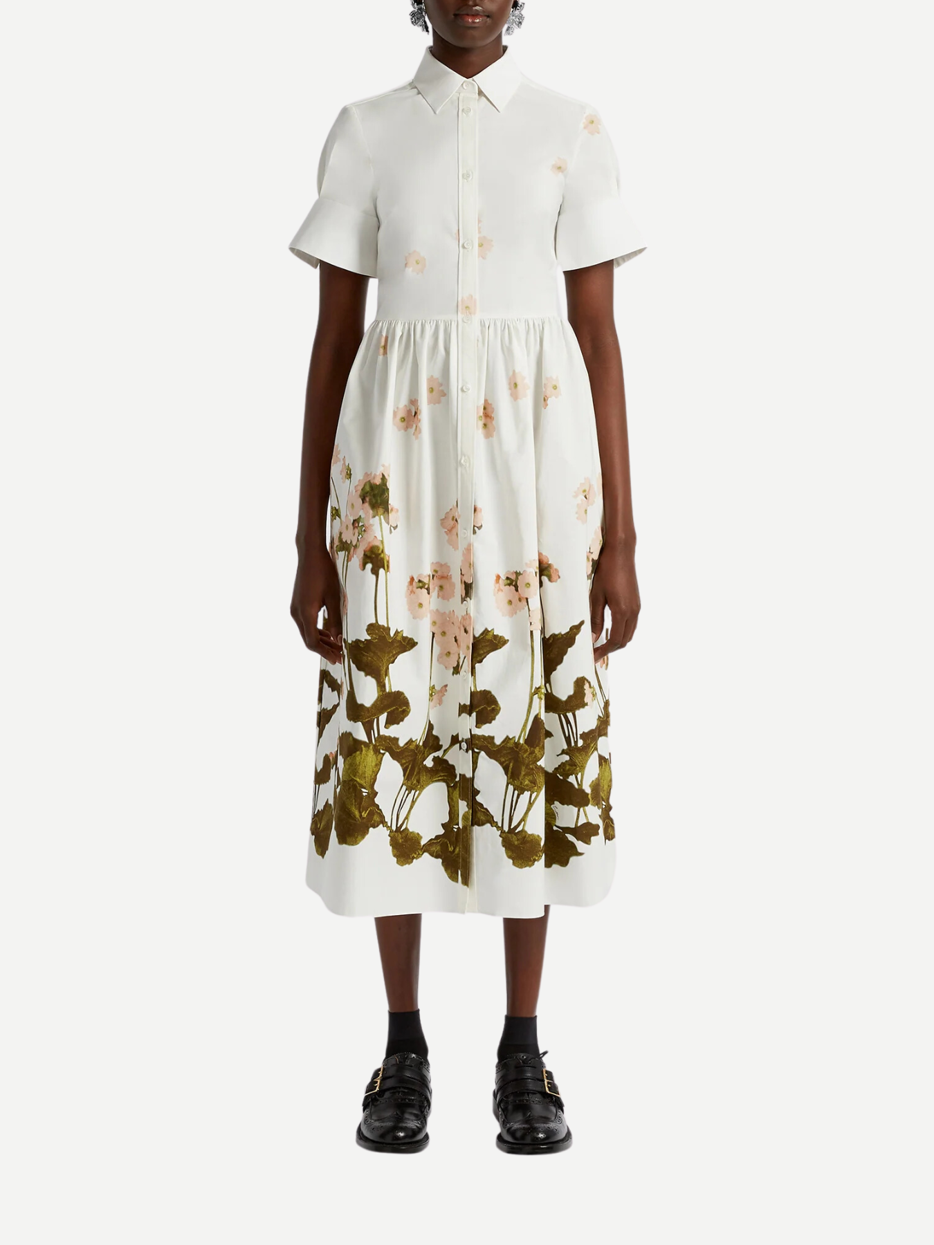 Erdem-Short Sleeve Midi Shirt Dress - Elena Selvedge/White-Dresses-Boboli-Vancouver-Canada