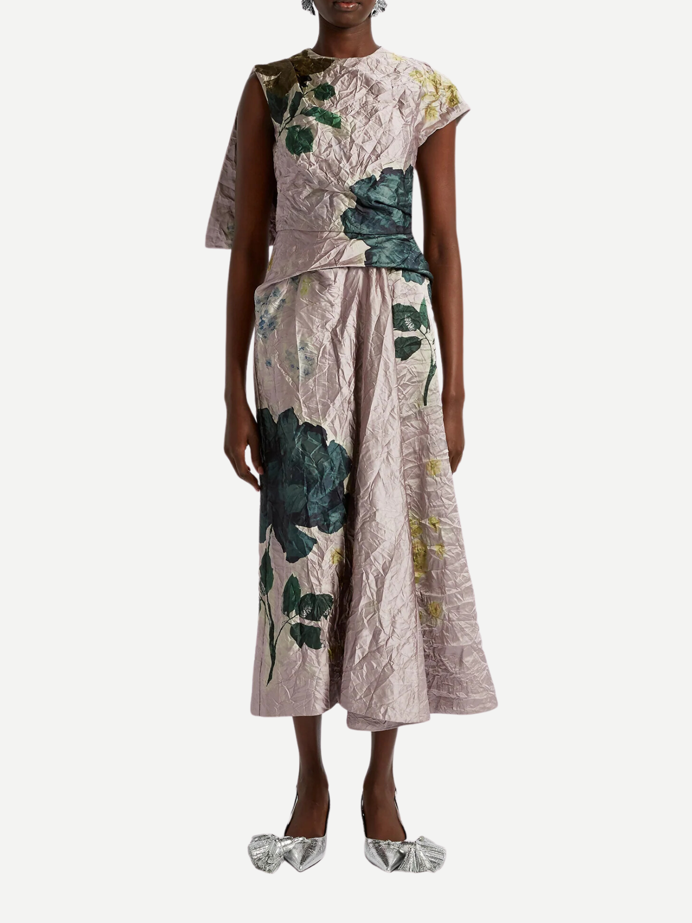 Erdem-Short Sleeve Asymmetric Midi Dress - Margot Floral Lilac-Dresses-UK 10-Boboli-Vancouver-Canada