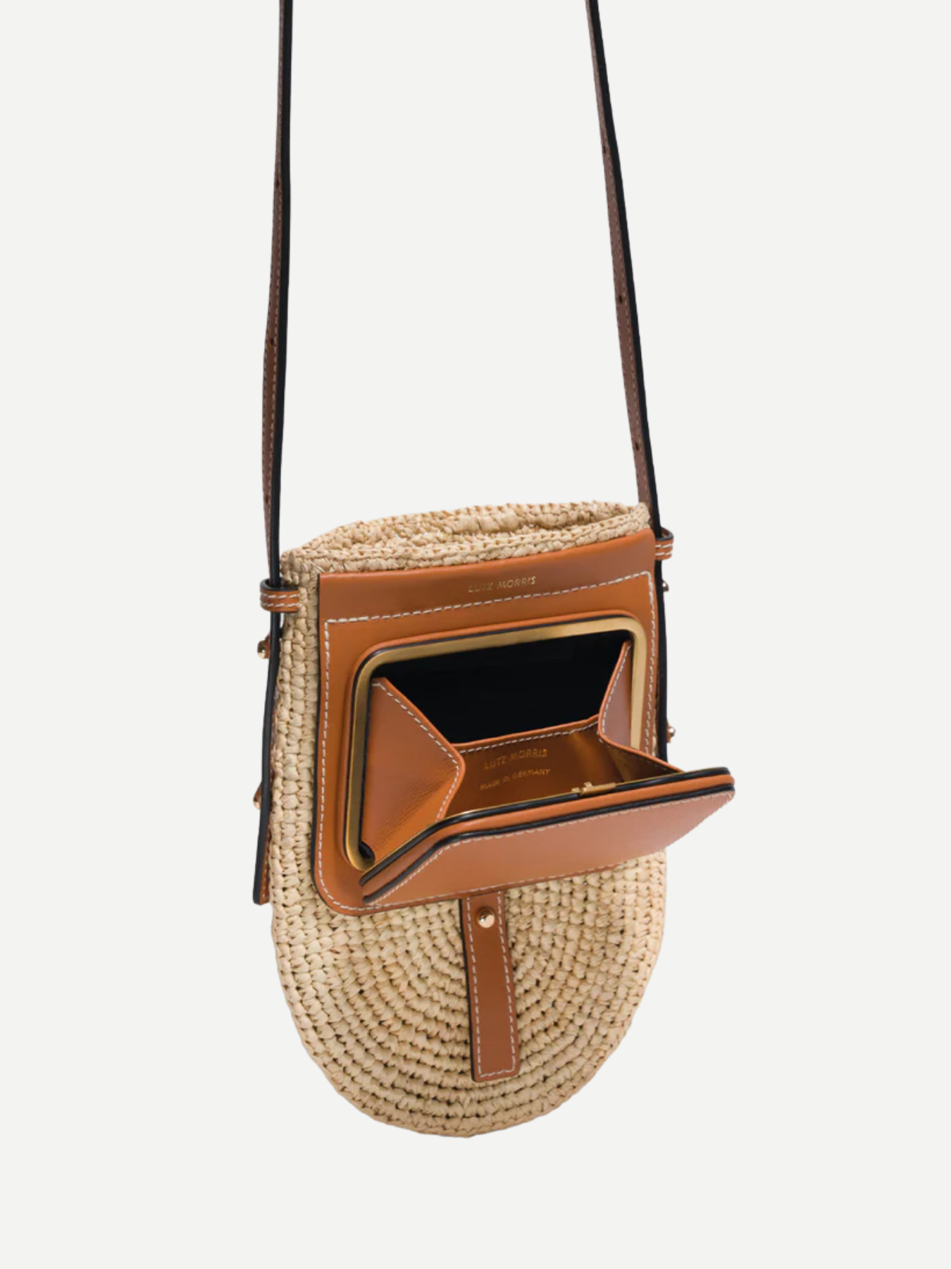 Lutz Morris-Porter Raffia Cross Body Phone Bag - Raffia/Tan Monty/Gold-Bags-Boboli-Vancouver-Canada