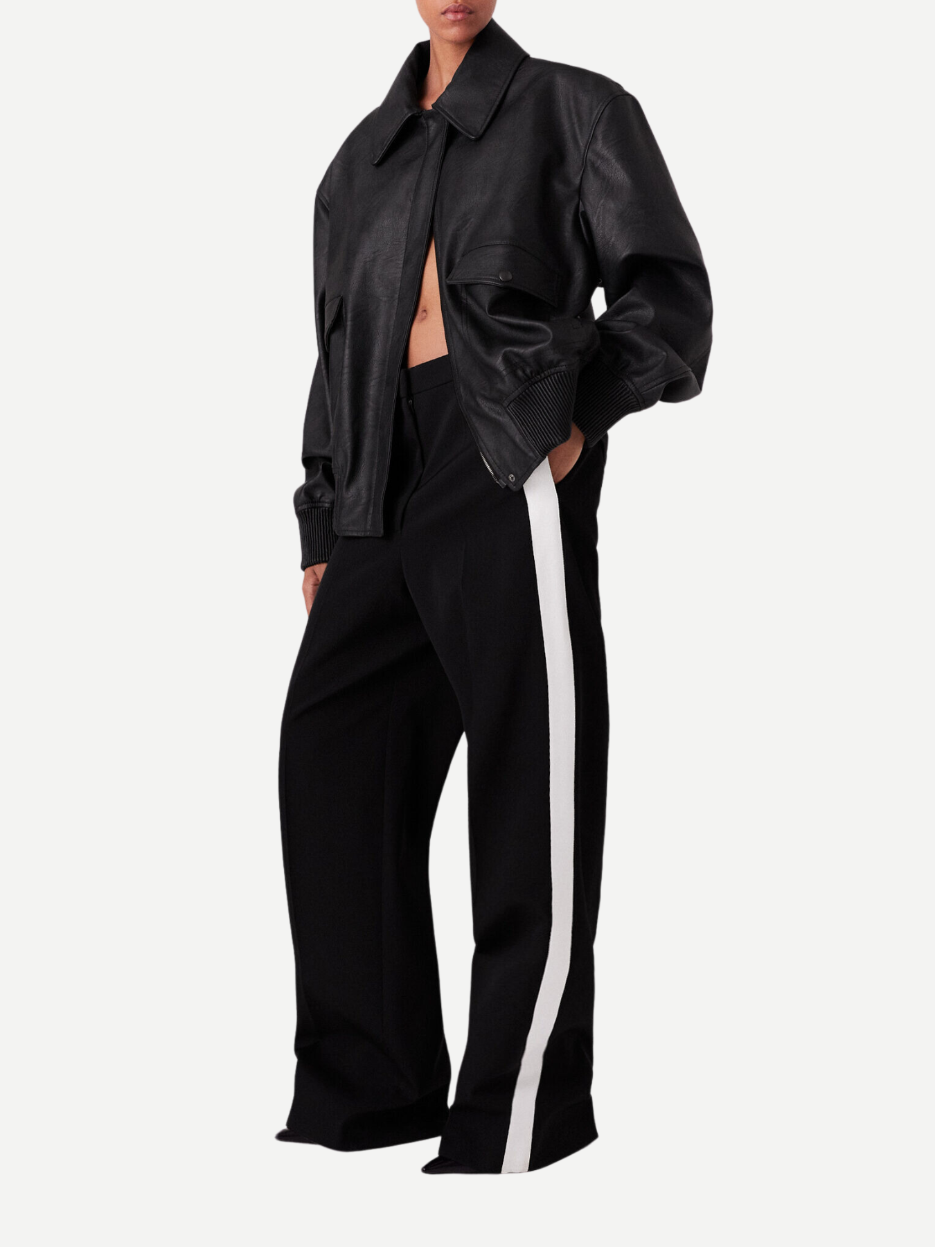 Stella McCartney-Tux Stripe Loose Iconic Trouser - Black-Pants-Boboli-Vancouver-Canada