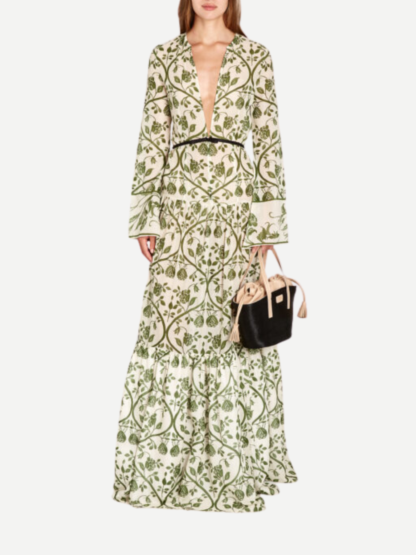 Giambattista Valli-Cotton Voile Kaftan - Ivory/Green-Tops-Boboli-Vancouver-Canada