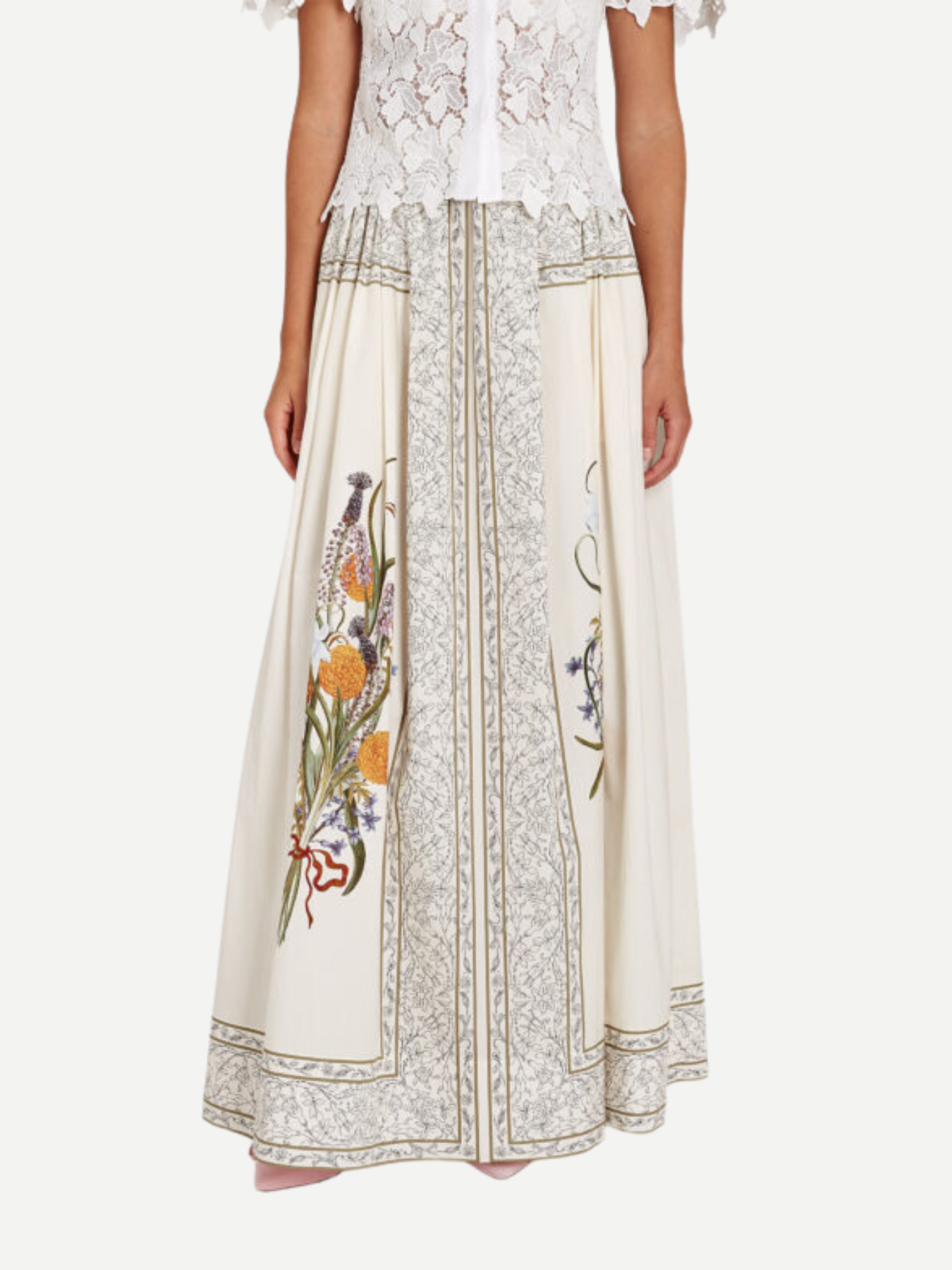 Giambattista Valli-Popline Printed Skirt - Ivory/Multi-Skirts-Boboli-Vancouver-Canada