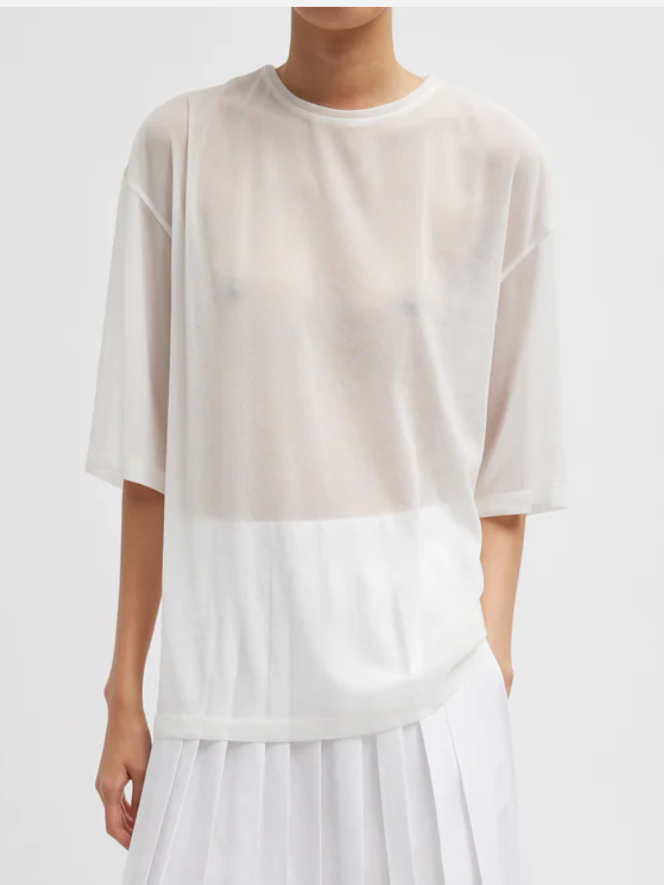 Tibi-Sheer Gauze Easy T - White-Tops-Boboli-Vancouver-Canada