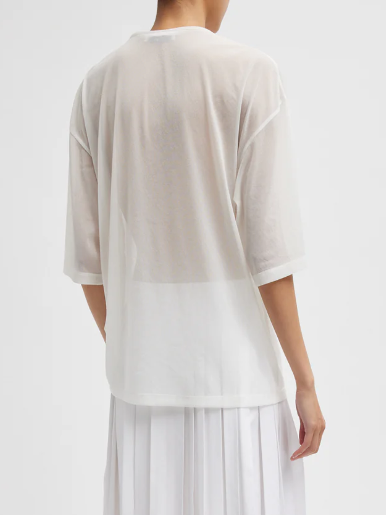 Tibi-Sheer Gauze Easy T - White-Tops-Boboli-Vancouver-Canada