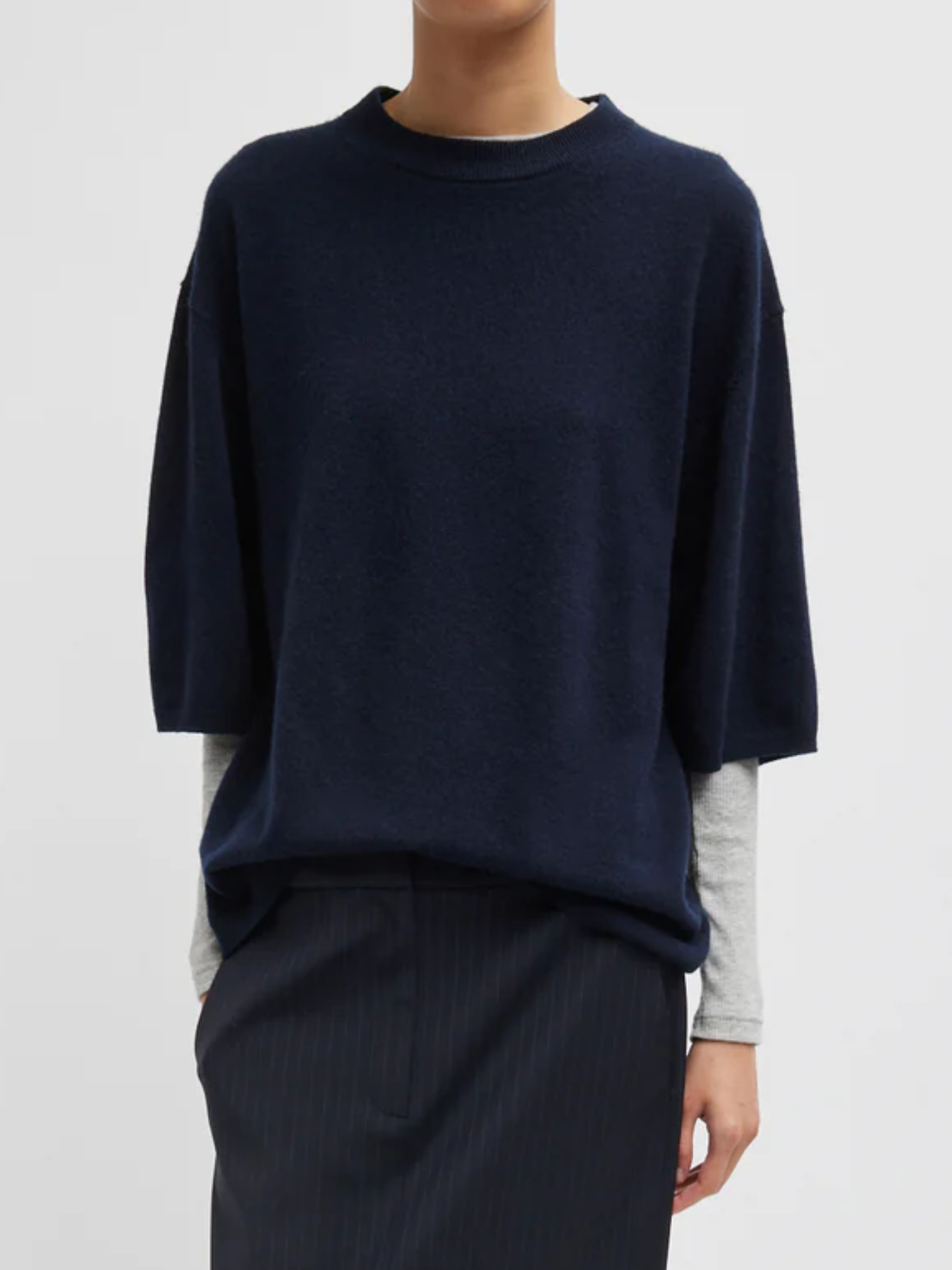 Tibi-Washable Cashmere Oversized Easy T - Navy-Shirts-Boboli-Vancouver-Canada