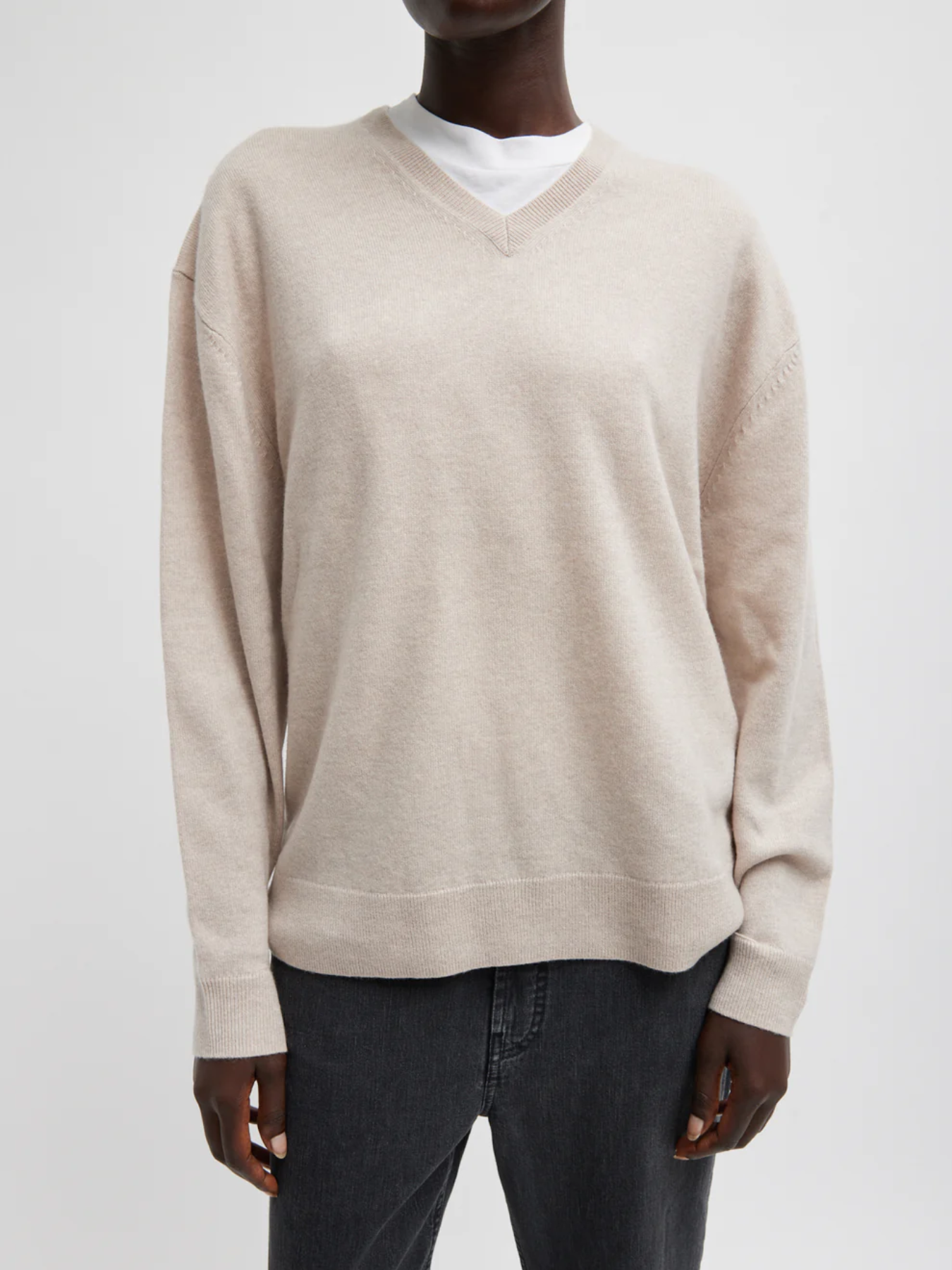 Tibi-Washable Cashmere Easy VNeck Sweater - Oatmeal Melange-Sweaters-Boboli-Vancouver-Canada