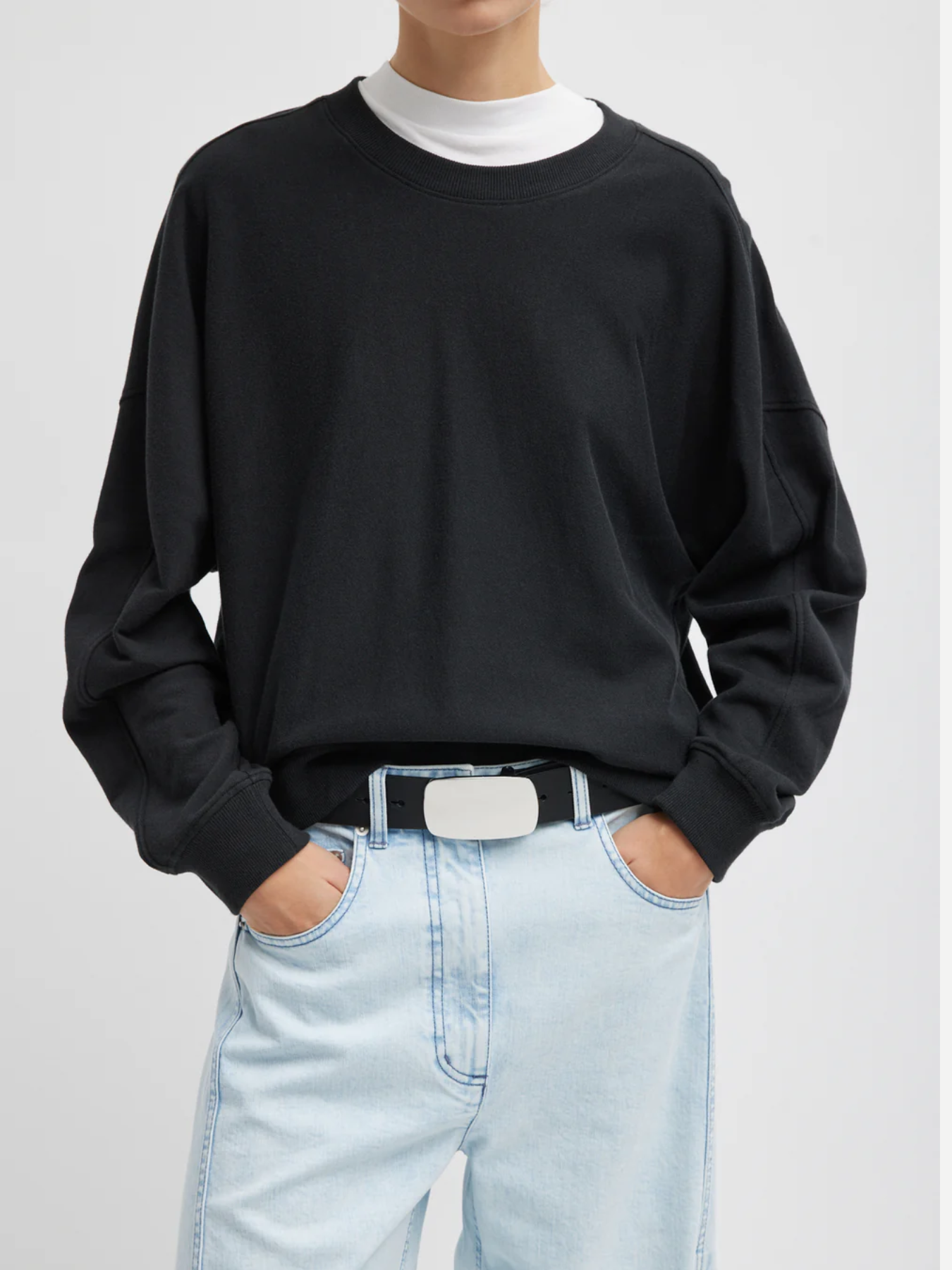 Tibi-Light Weight Sweatshirting Crewneck - Black-Sweaters-Boboli-Vancouver-Canada