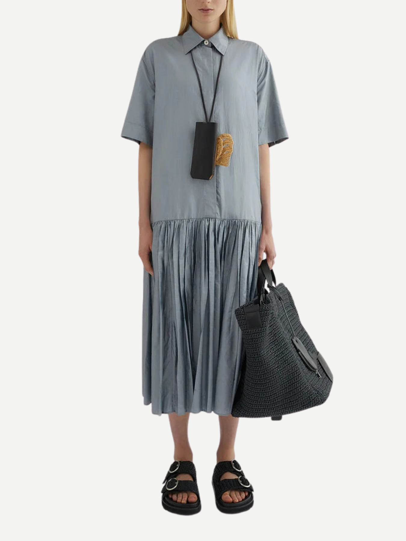 Jil Sander-Silk & Nylon Canvas Dress - Pewter Blue-Dresses-Boboli-Vancouver-Canada