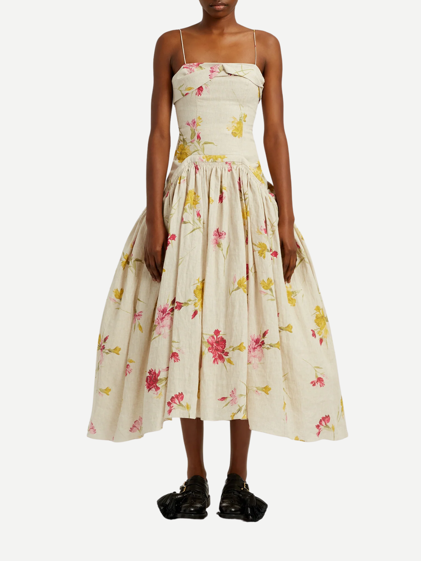 Erdem-Sleeveless Full Skirt Midi Dress - Dancing Carnation-Dresses-Boboli-Vancouver-Canada