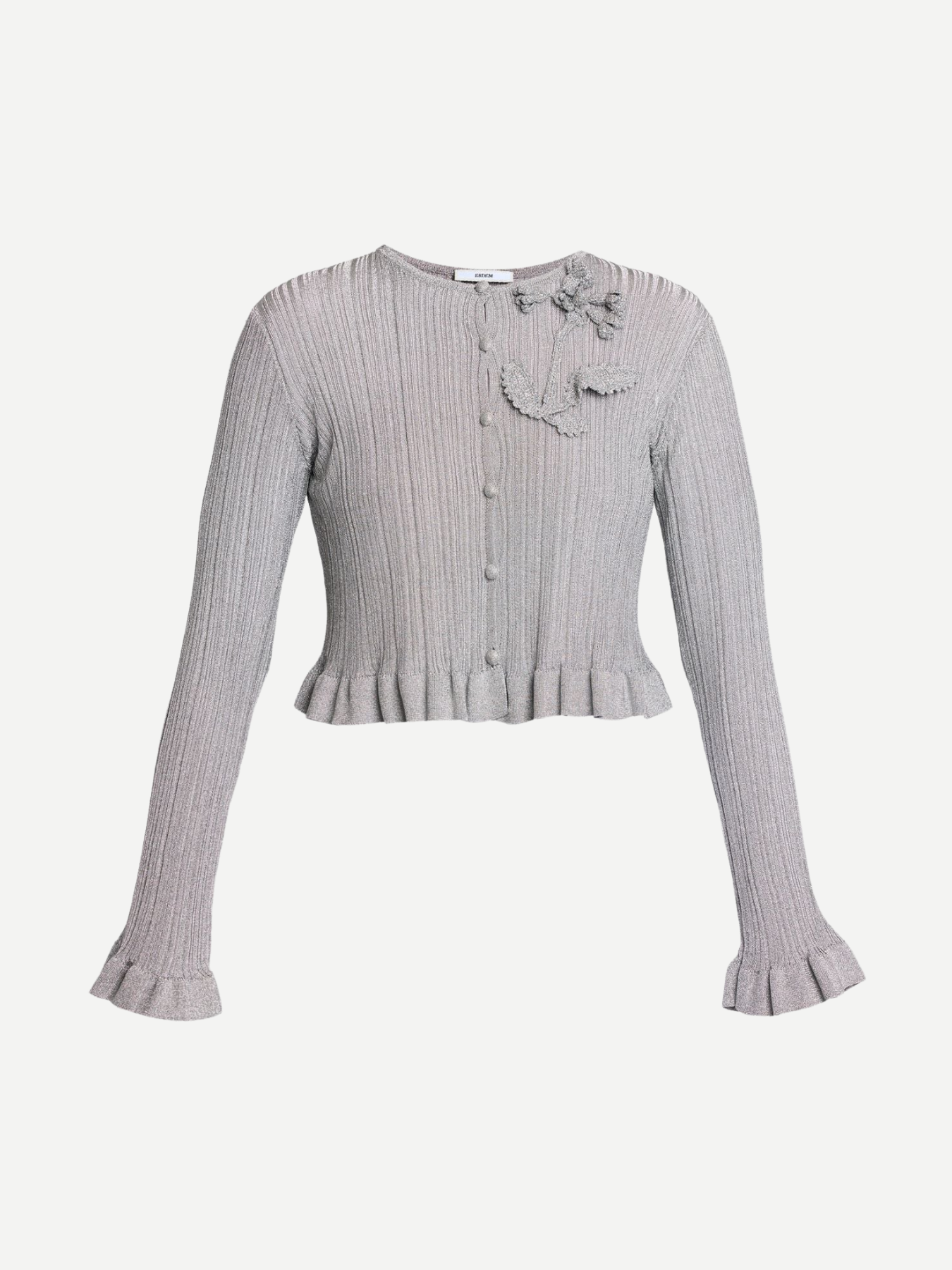 Erdem-Lurex Plisse Cardigan - Silver-Cardigans-Boboli-Vancouver-Canada