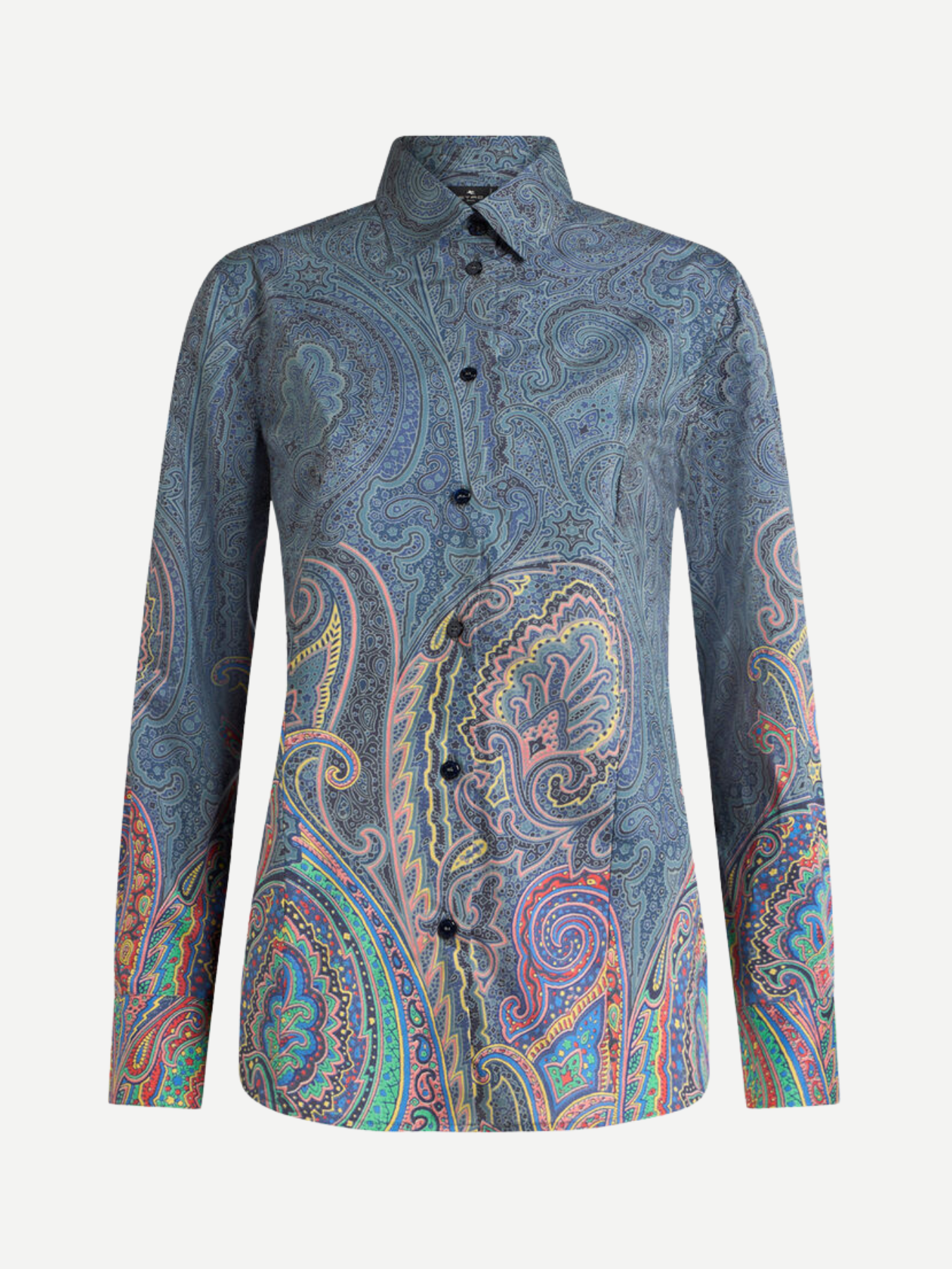 Etro-Slim-Fit Paisley Shirt w/Neon Tone - Blue/Multi-Shirts-Boboli-Vancouver-Canada