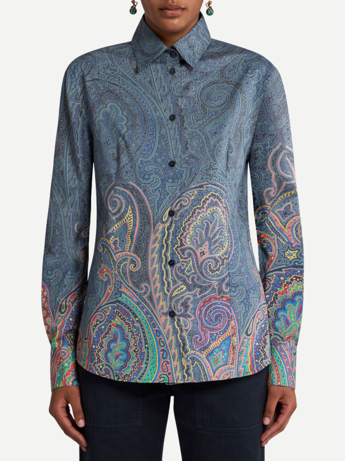 Etro-Slim-Fit Paisley Shirt w/Neon Tone - Blue/Multi-Shirts-Boboli-Vancouver-Canada