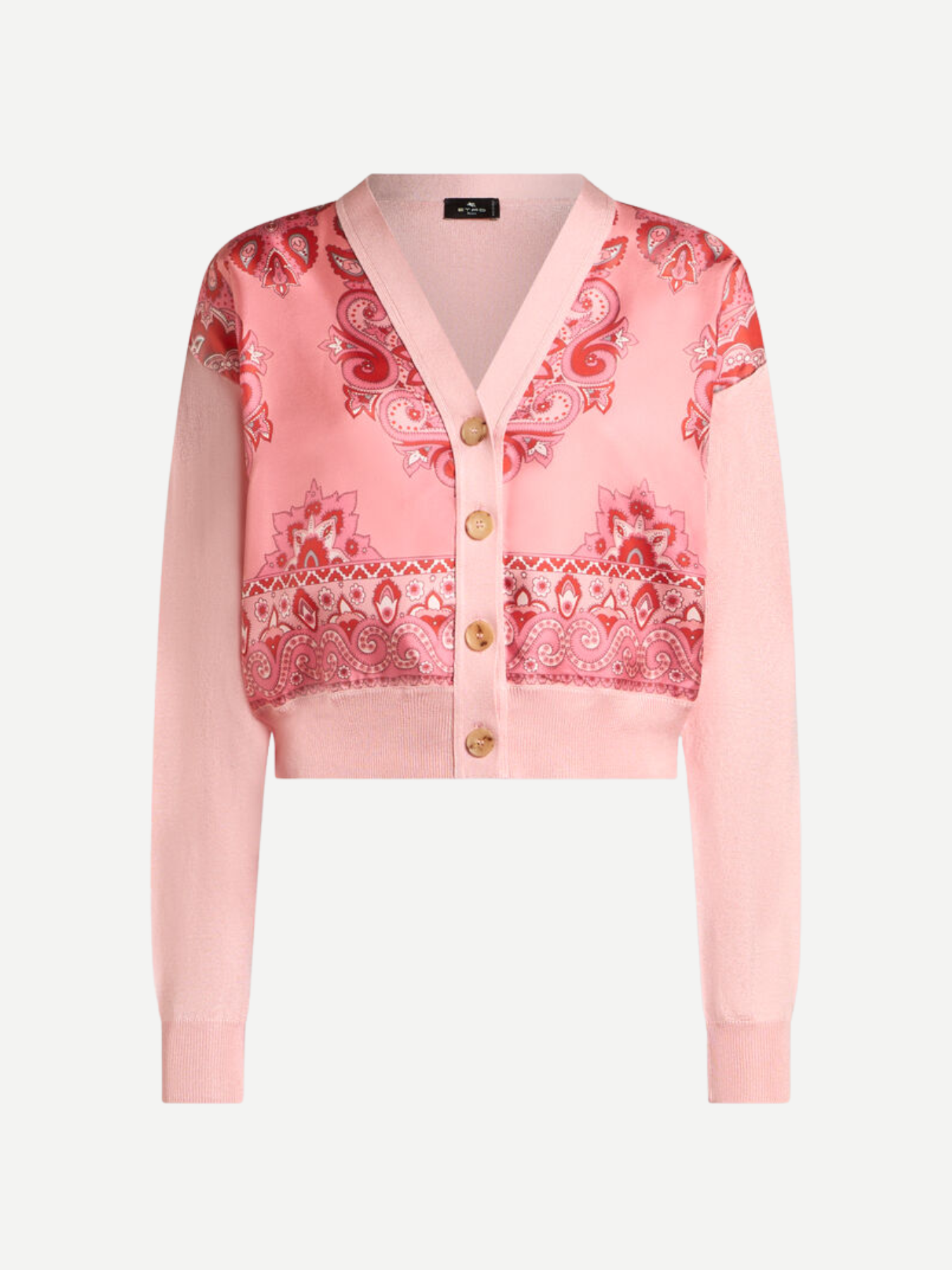 Etro-Cropped Knit Cardigan w/Print - Pink-Cardigans-Boboli-Vancouver-Canada
