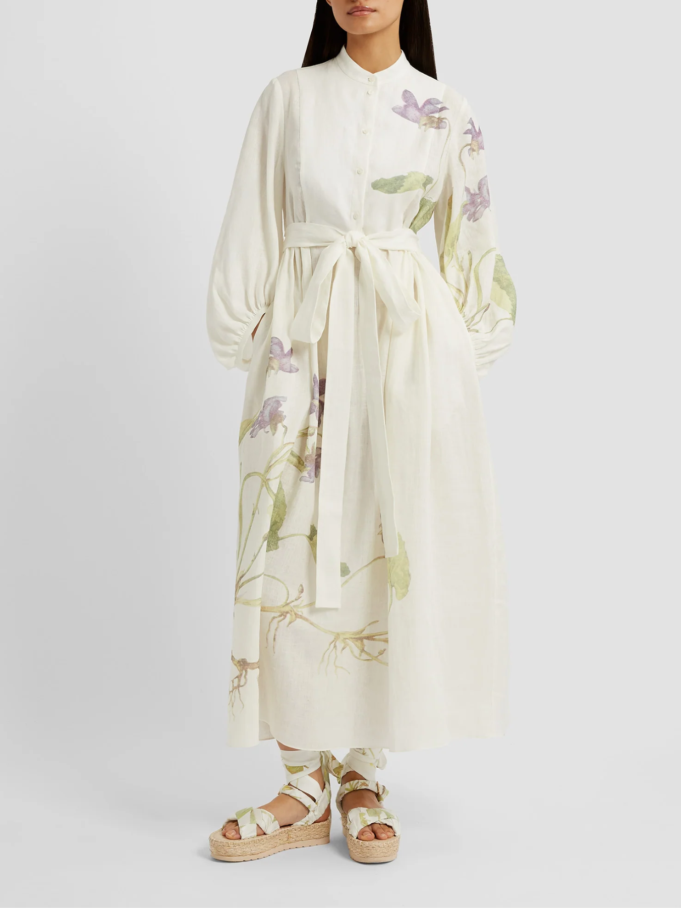 Erdem-L.S. Midi Dress w/Tie Waist - Ivory-Dresses-Boboli-Vancouver-Canada