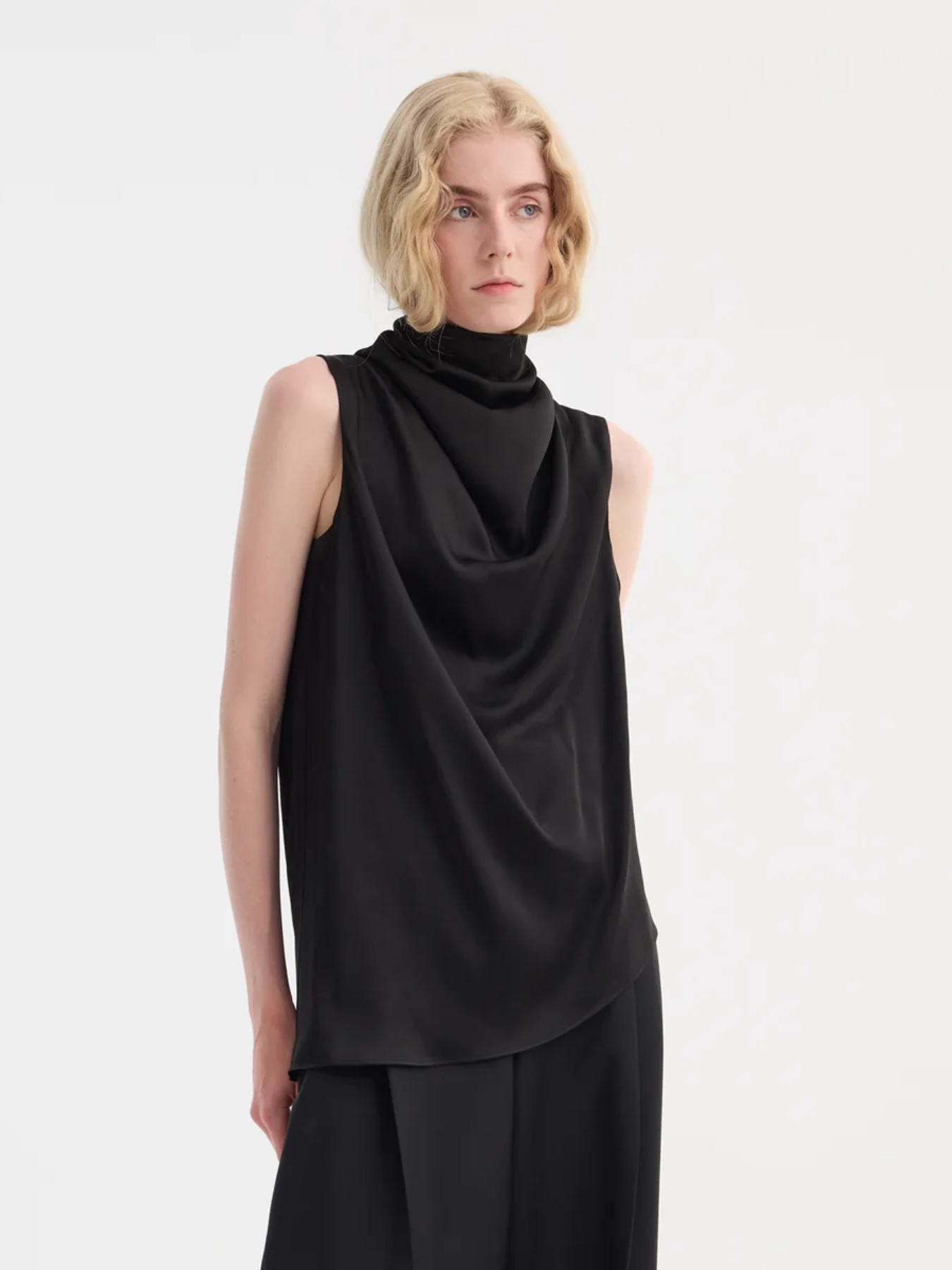 Rohe-Sleeveless Drape Satin Top - Black-Tops-Boboli-Vancouver-Canada