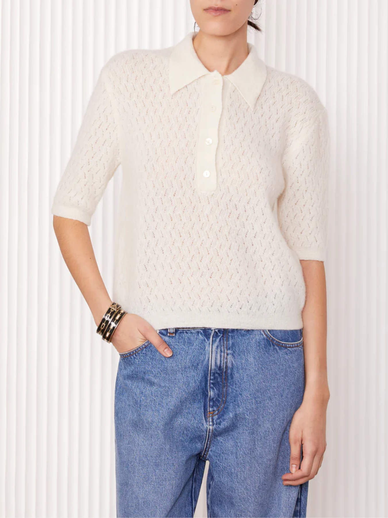 Officine Generale-Naya Polo - Ecru-Shirts-Boboli-Vancouver-Canada