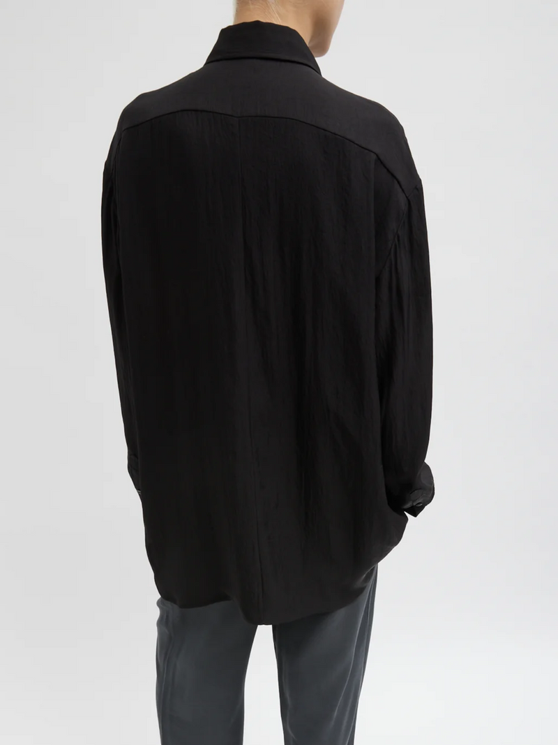 Tibi-Winter Acetate Easy Tuxedo Shirt - Black-Shirts-Boboli-Vancouver-Canada