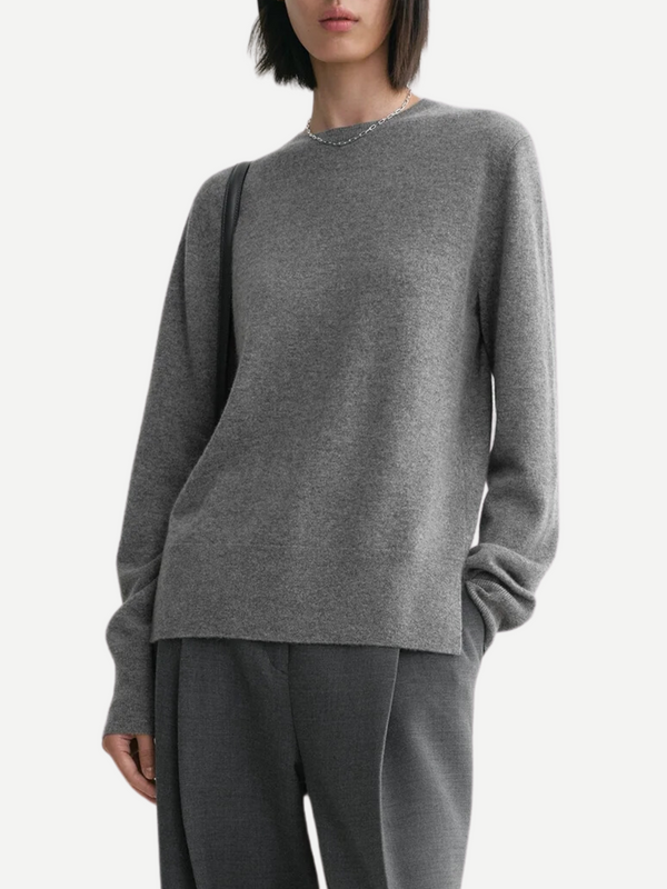 Totême-Crew-Neck Cashmere Knit - Grey Melange-Sweaters-Boboli-Vancouver-Canada